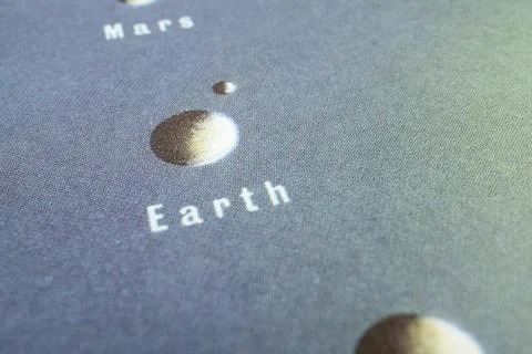 The image shows a stylized map with Mars and Earth, depicted as abstract re.. Stock Photos