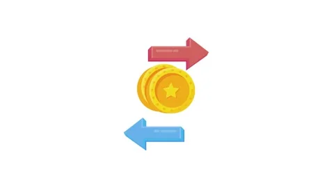 An image shows two coins with arrows pointing towards each coin. Vídeos de archivo 332388914