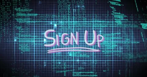 Image of sign up text over data processing Stock Illustration