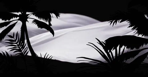 Image of silhouettes of palm trees and cloth over black background Stock Illustration
