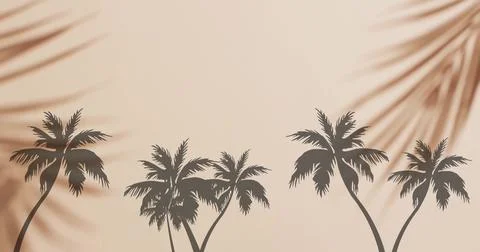 Image of silhouettes of palm trees on beige background Stock Illustration