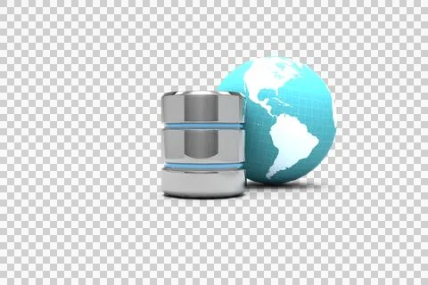 Image of silver computer server and globe Stockfoto's