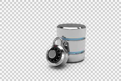 Image of silver computer server and security padlock Stockfoto's