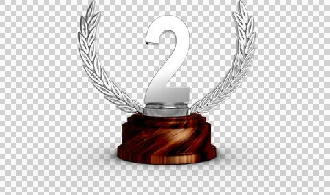 Image of silver second place award trophy with number two and laurel Stock Illustration