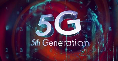 Image of silver text 5g 5th generation, with glowing globe and data process.. Stock Photos