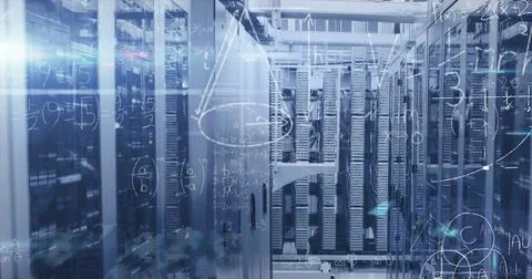 The image simplifies the data processing and digital information flowing through Stockillustratie