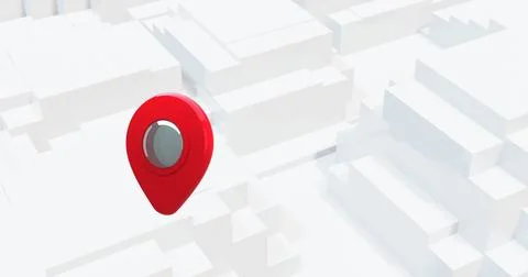 Image of a single GPS location marker floating over a background of moving grey Stock Illustration