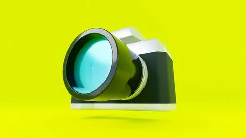 An image of a single -lens reflex camera composed of 3D illustrations. Stock Illustration