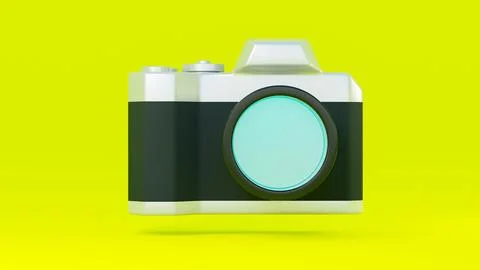 An image of a single -lens reflex camera composed of 3D illustrations. Stock Illustration