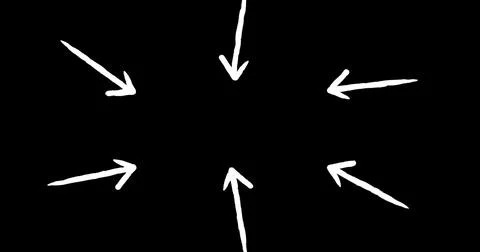 Image of six white arrows pointing inwards on black background Stock Illustration