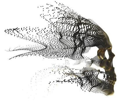 An image of a skull created from many small particles. The skull consists o.. Stock Illustration