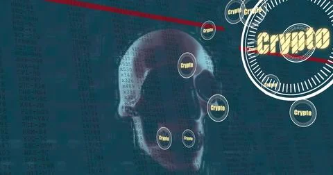 Image of skull over data processing on black background Stock Photos