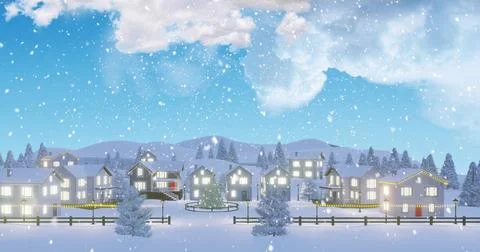 Image of sky with clouds over winter landscape and snow Illustrazione stock