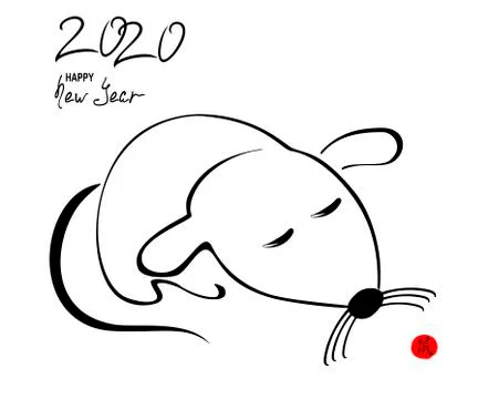 The image of the sleeping rat for the New Year, greeting card on light Stock Illustration