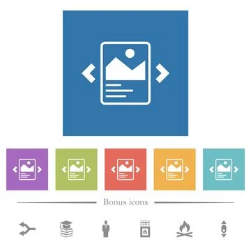 Image slideshow with captions flat white icons in square backgrounds Stockillustratie