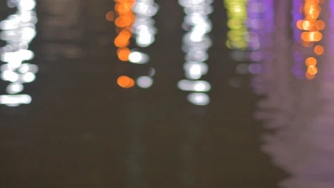 Image of slow moving water blurred with lights bokeh Stock Footage 102998364
