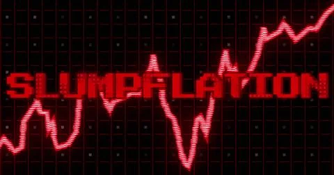 Image of slumpflation text in red over graph and world map with data processing 스톡 일러스트