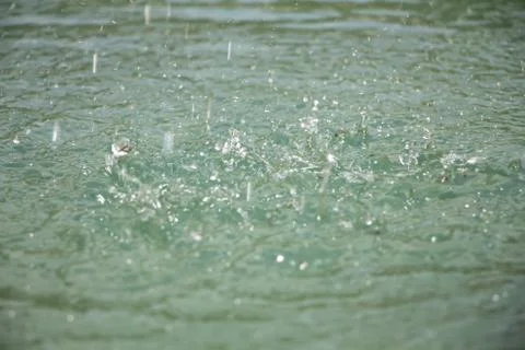 Image small drops on surface of water Stock Photos