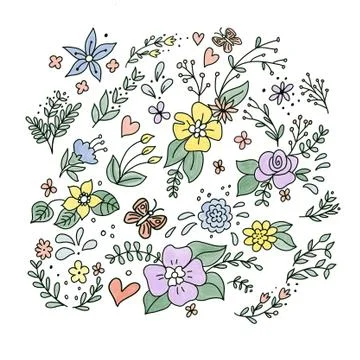 Image of small flowers on a white background Stock Illustration