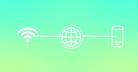 Image of smartphone and connections with tech icons on green background Stock Illustration
