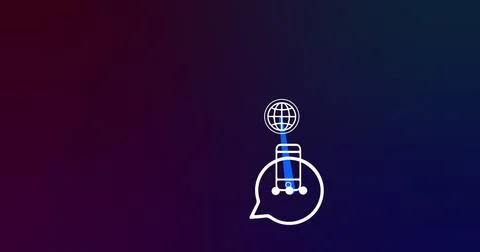 Image of smartphone and connections with tech icons on navy background Stock Illustration