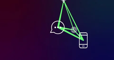 Image of smartphone and connections with tech icons on navy background Stock Illustration