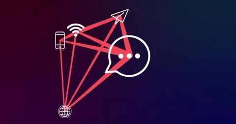 Image of smartphone and connections with tech icons on navy background Stock Illustration
