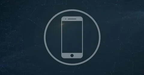 Image of smartphone icon and data processing 库存插图