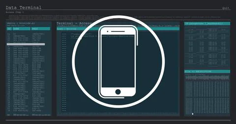 Image of smartphone icon and data processing Stock Illustration