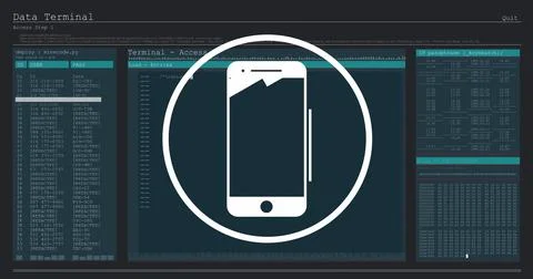 Image of smartphone icon and data processing Stockillustratie