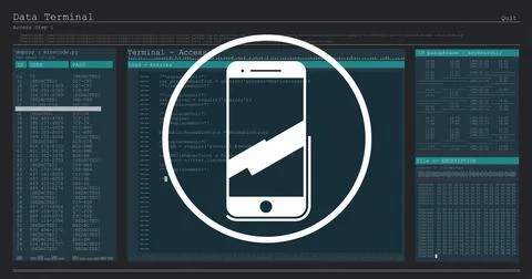 Image of smartphone icon and data processing Stock Illustration