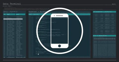Image of smartphone icon and data processing Stock Illustration