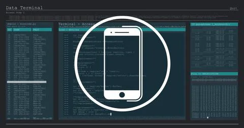 Image of smartphone icon and data processing Stockillustratie
