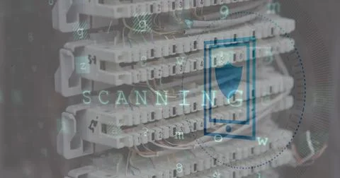 Image of smartphone icon over data processing and server Foto stock