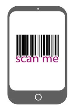 Image of a smartphone screen displaying a barcode with scan me text underneath Stock Illustration