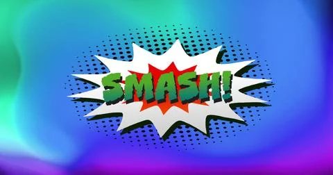 Image of smash text over retro vibrant pattern background Foto stock