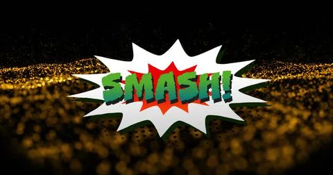 Image of smash text over yellow dots on black background Stock Illustration