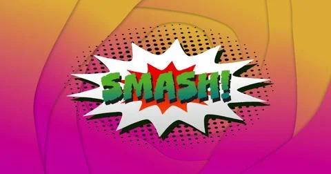 Image of smash text on retro speech bubble and patterned background Stock Illustration