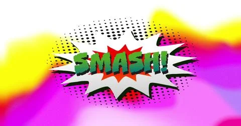 Image of smash text in speech bubble over vibrant waving lines Stock Photos