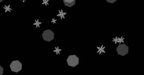 Image of snow falling and christmas fairy lights flickering over black Stock Illustration