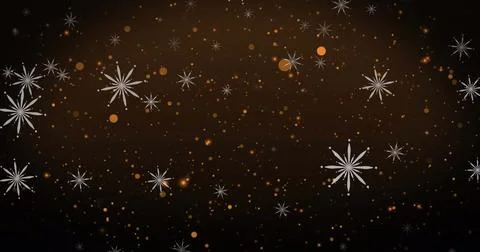 Image of snow falling and christmas fairy lights flickering over black Stock Illustration