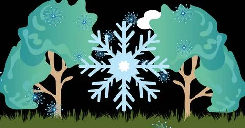 Image of snow falling at christmas over trees Illustrazione stock