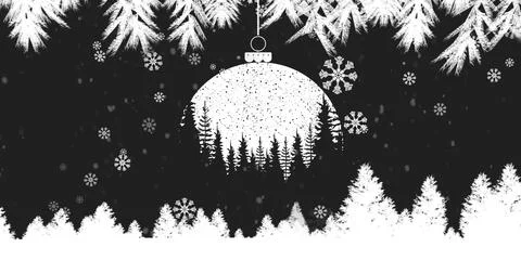 Image of snow falling over christmas winter scenery Ilustração Stock