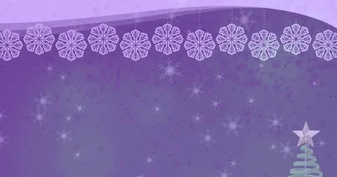 Image of snow falling over christmas tree Ilustração Stock