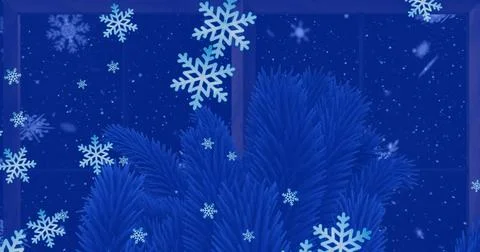 Image of snow falling over christmas tree branches decoration and winter scenery Stock Illustration