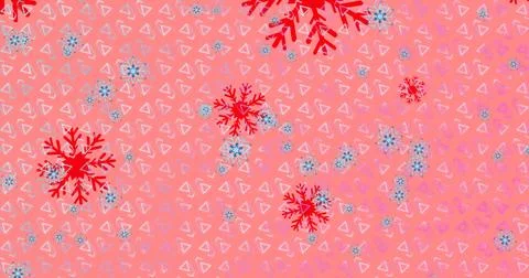 Image of snow falling over christmas decoration and pattern Stock Illustration