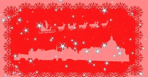 Image of snow falling over christmas decoration and pattern Stock Illustration