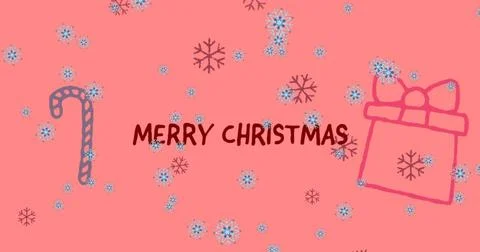 Image of snow falling over christmas text, decoration and pattern Stock Illustration
