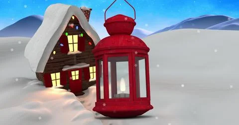 Image of snow falling over christmas candies and present on houses on houses Stock Illustration