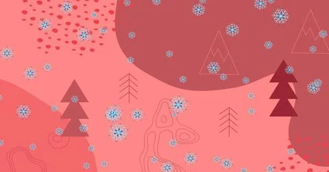 Image of snow falling over christmas winter scenery Ilustração Stock